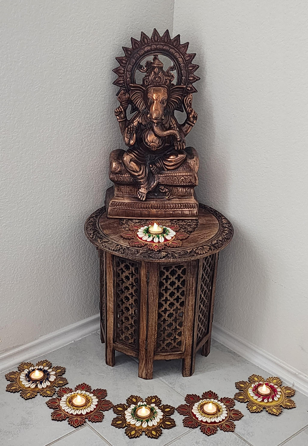 MDF Lotus Tealight Holder: Diwali Rangoli Decoration