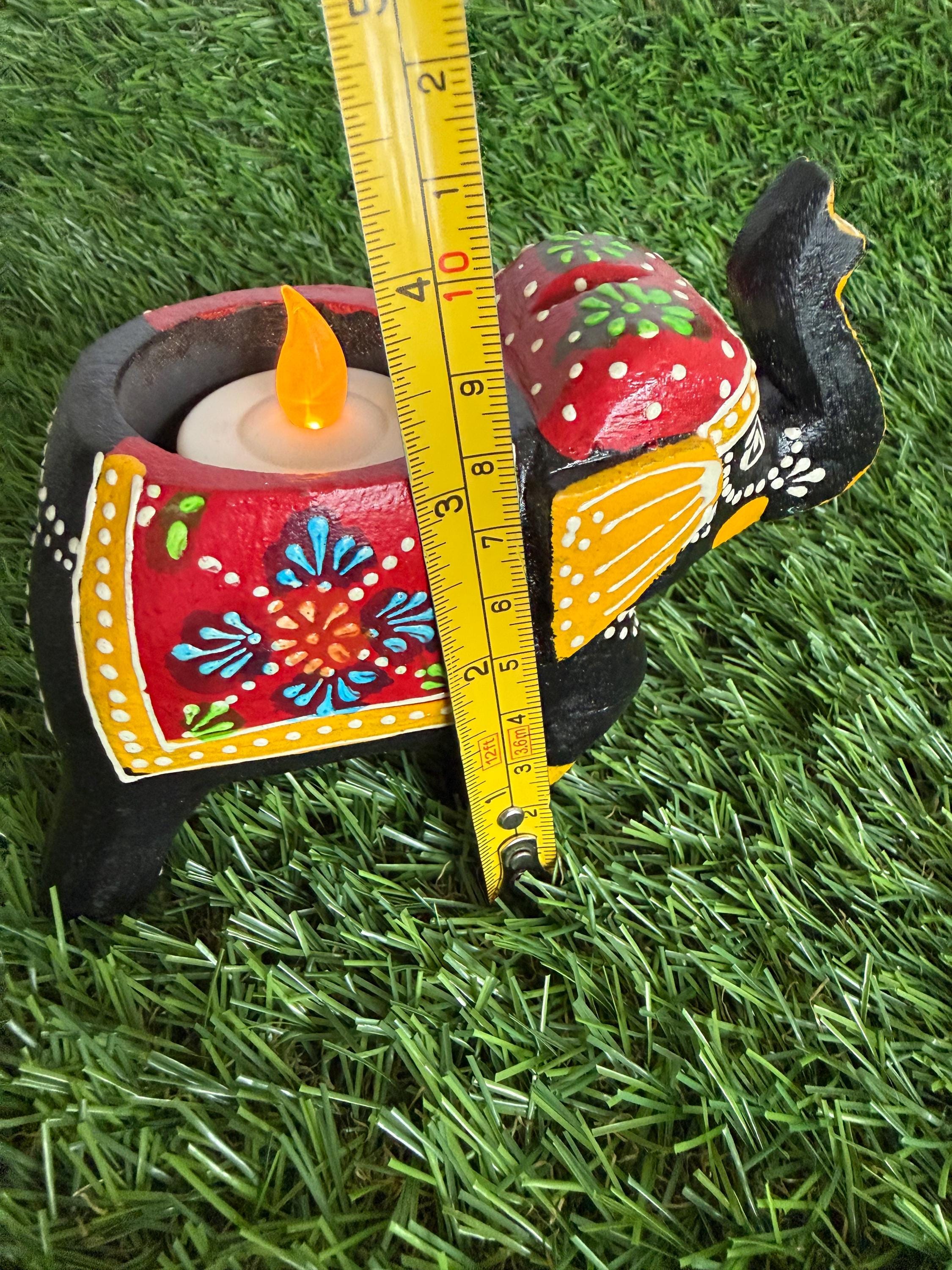 Handmade Wooden Elephant Tea Light Holder, Home Decor Lamp, Candle Light Lamp for Diwali .