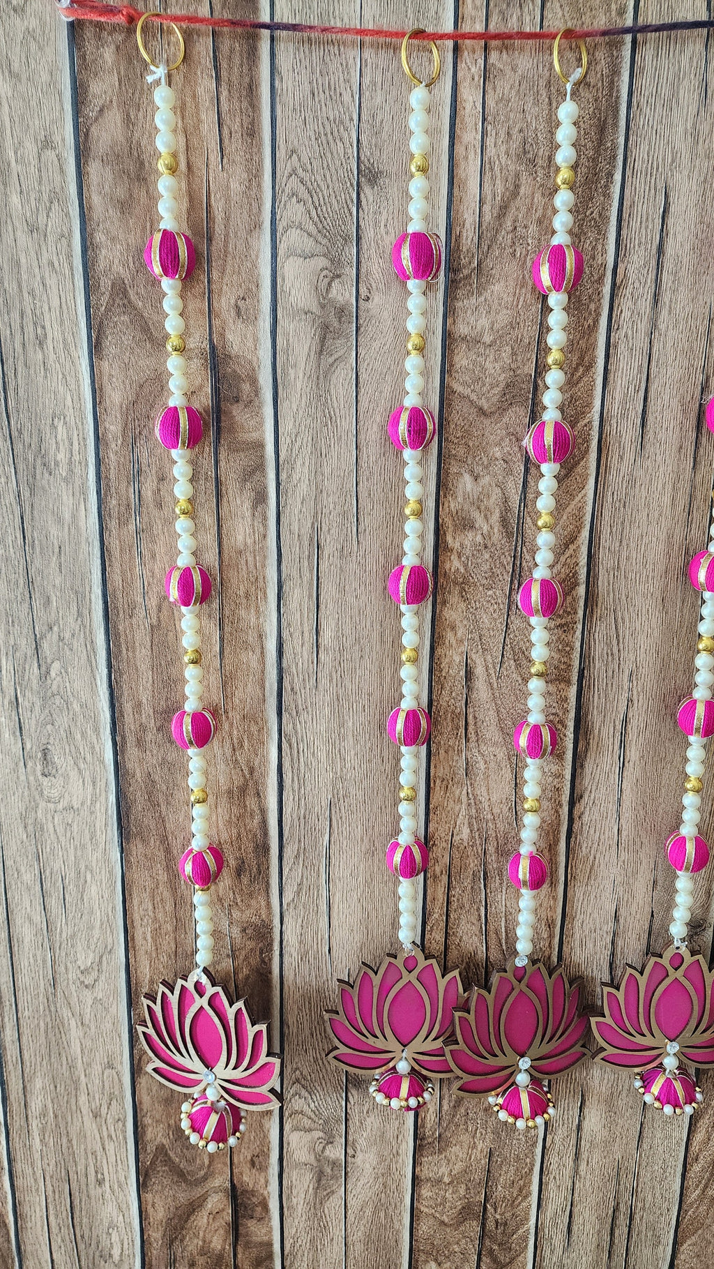 Pink Lotus Garland with Pearls Handmade Indian Wedding Hanging Mala - 24/30 inch
