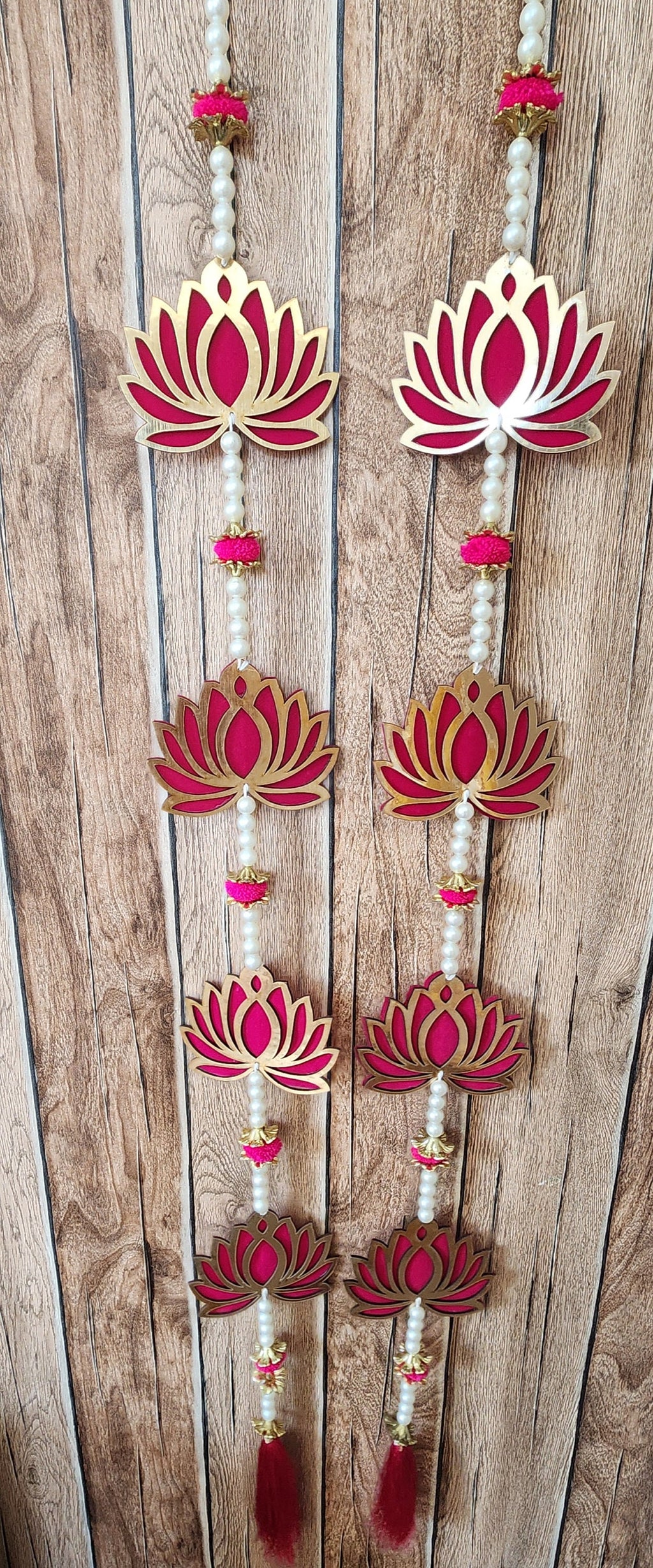 Handmade Pink Lotus Garland with Pearls: Indian Wedding Hanging Decor (36 inch)