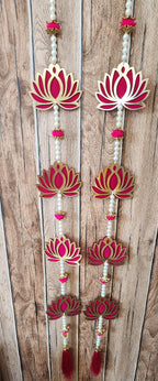 Handmade Pink Lotus Garland with Pearls: Indian Wedding Hanging Decor (36 inch)