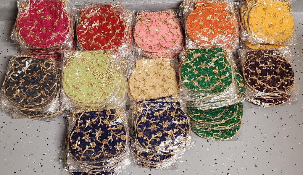 Embroidered Velvet Potli Bags - Indian Wedding Favor Bags.