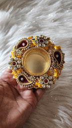 Kundan Handmade Tea Light Holders: Diwali Wedding Favor, Pooja Decor.