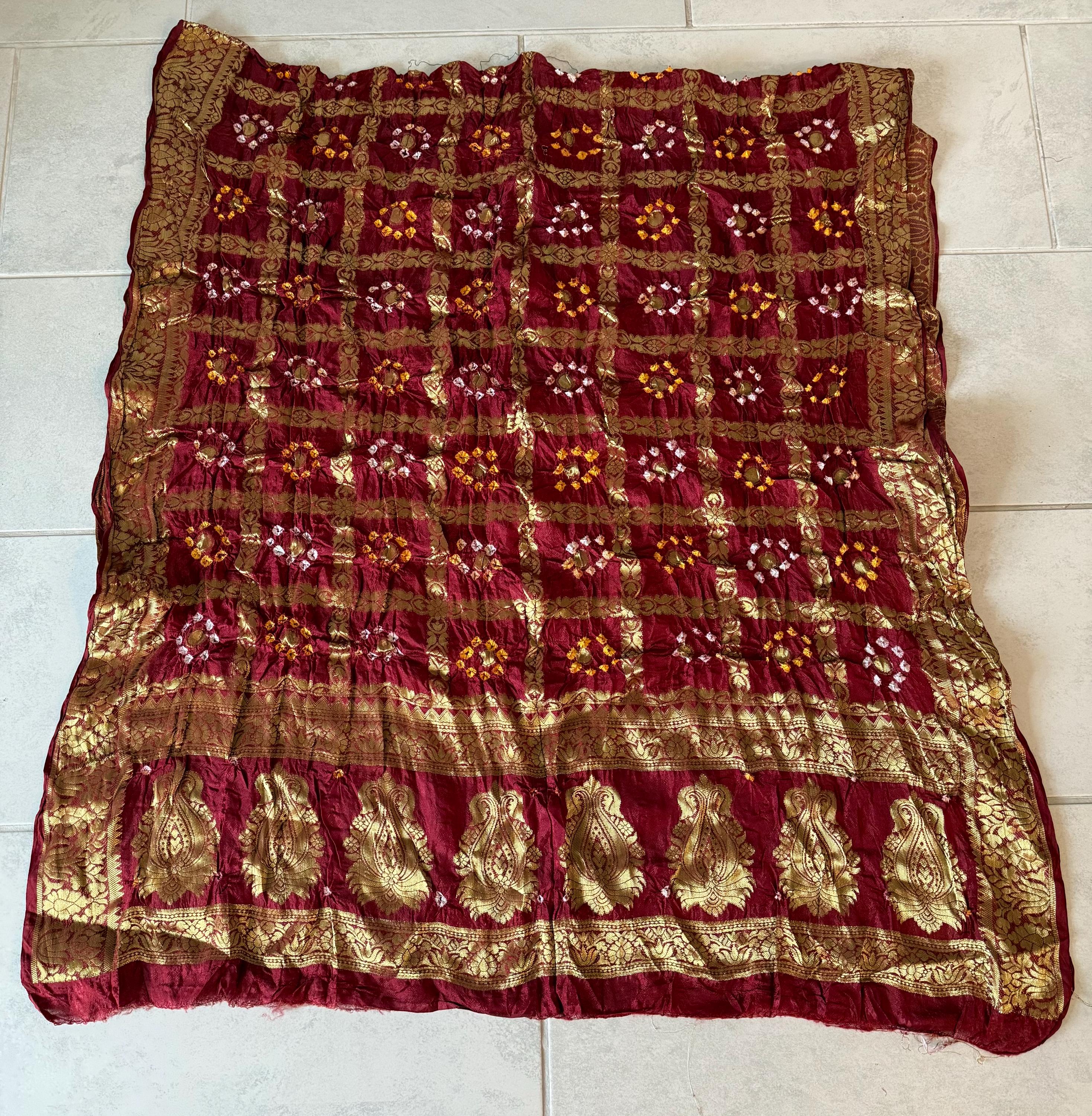 Hand Printed Jacquard Silk Dupatta: Banarsi Print Wedding Favor