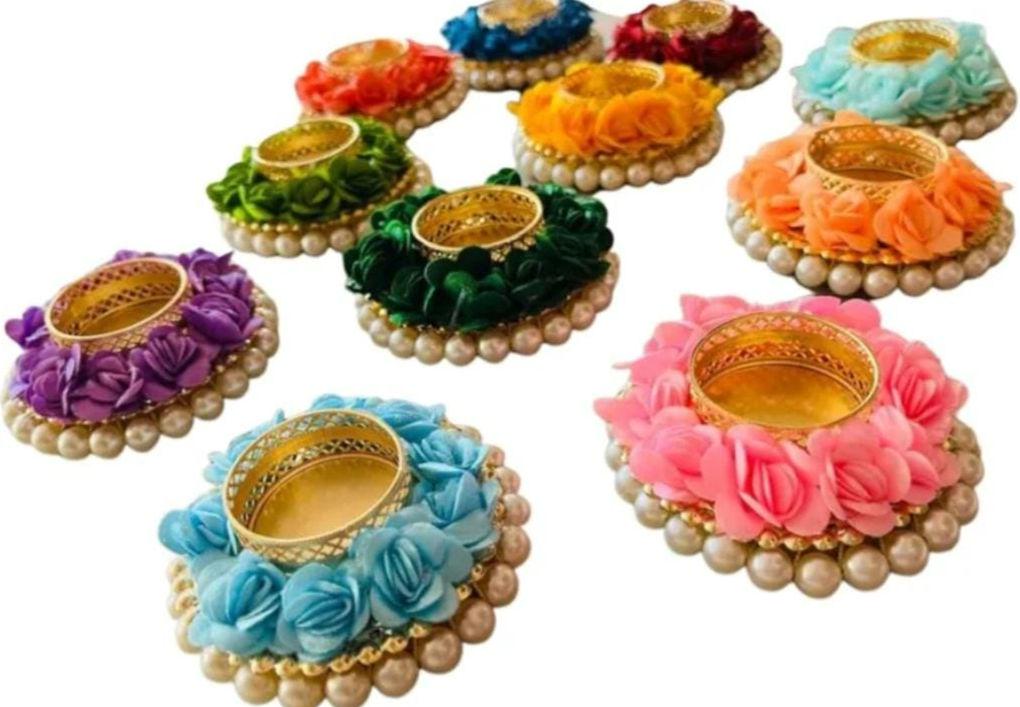 Floral Tea Light Holder: Diwali Pooja Decoration, Wedding Favor