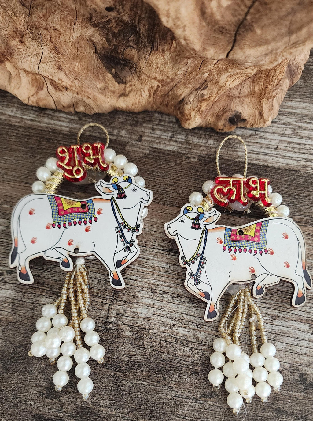 Pichwai Handmade Cow Shubh-Labh Hanging: Diwali Mandir Decor.