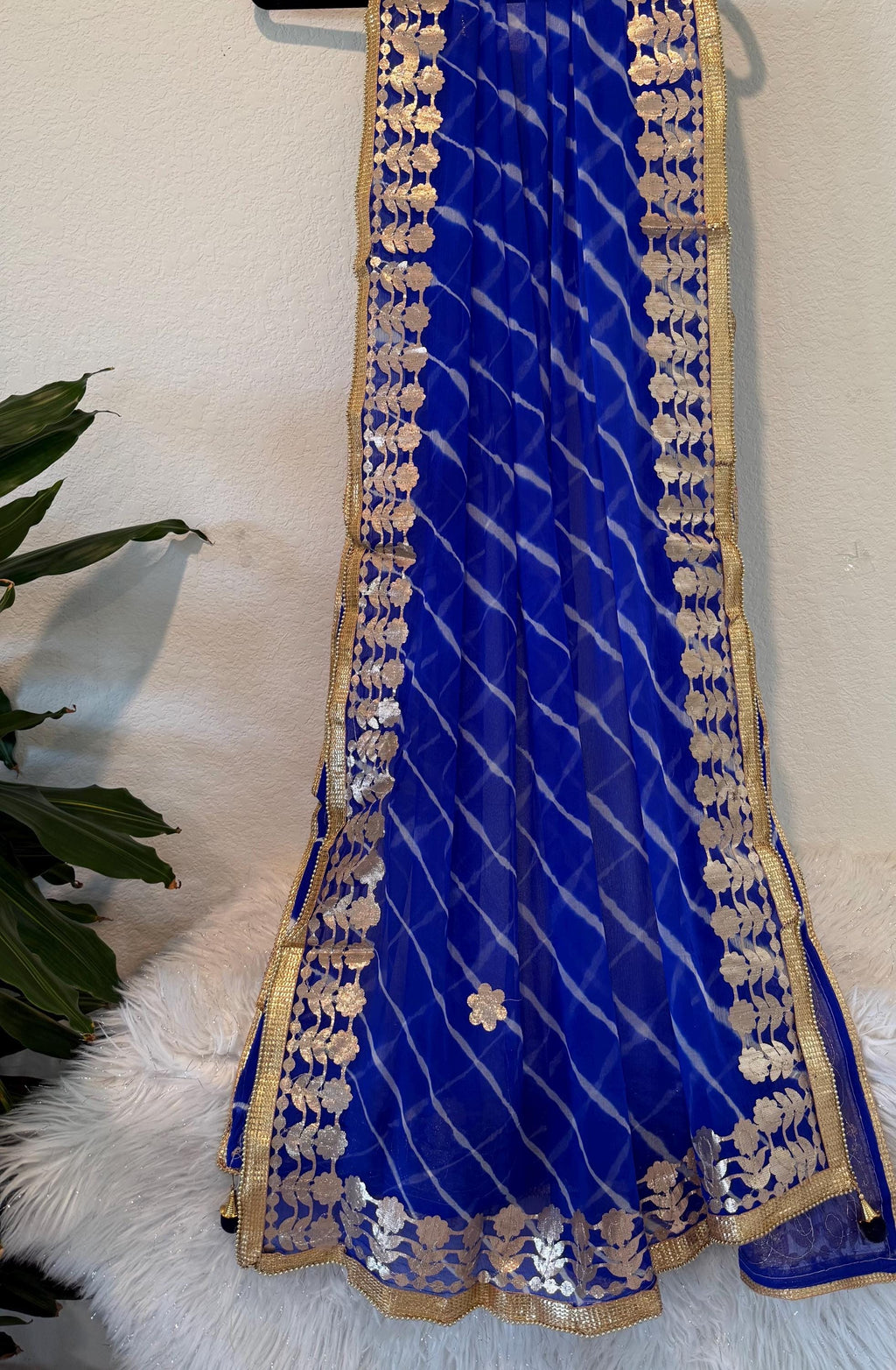 Rajasthani Lahariya Chiffon Dupatta: Lace & Latkan Wedding Scarf