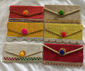 Jute Pom Pom Envelope Clutch: Wedding Sangeet Favor.