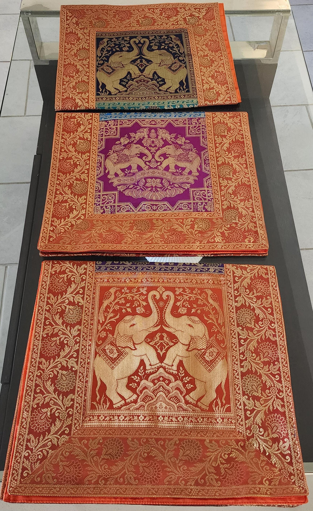 Elephant Print Silk Brocade Table Runner: Indian Decor (16X60 Inch)