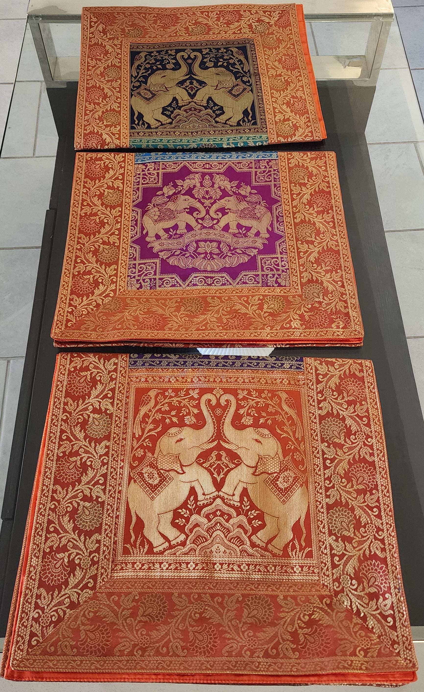 Elephant Print Silk Brocade Table Runner: Indian Decor (16X60 Inch)