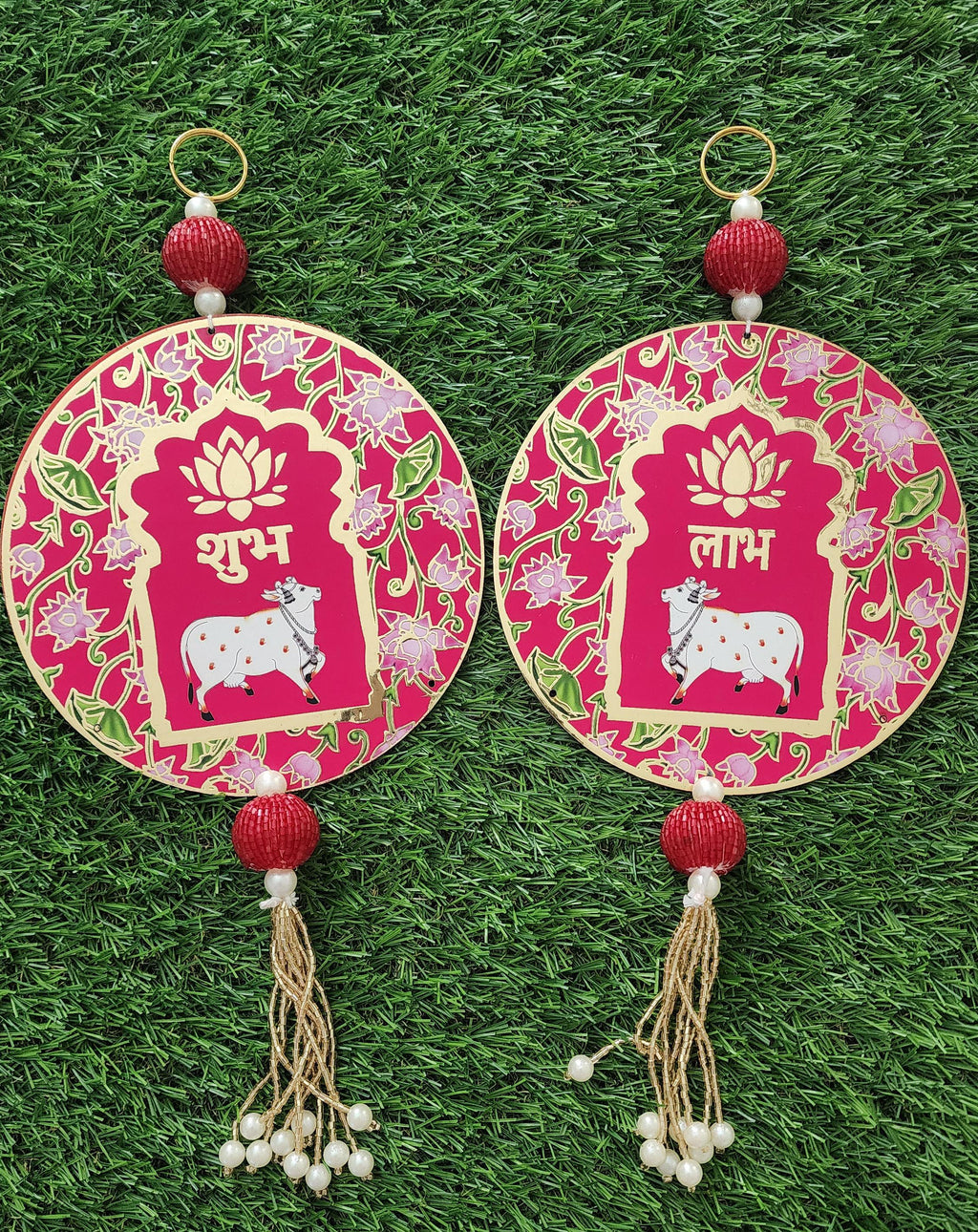 Shubh Labh Cow print Door Hanging: Diwali Decoration, Indian Wedding Decor.