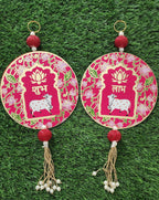 Shubh Labh Cow print Door Hanging: Diwali Decoration, Indian Wedding Decor.