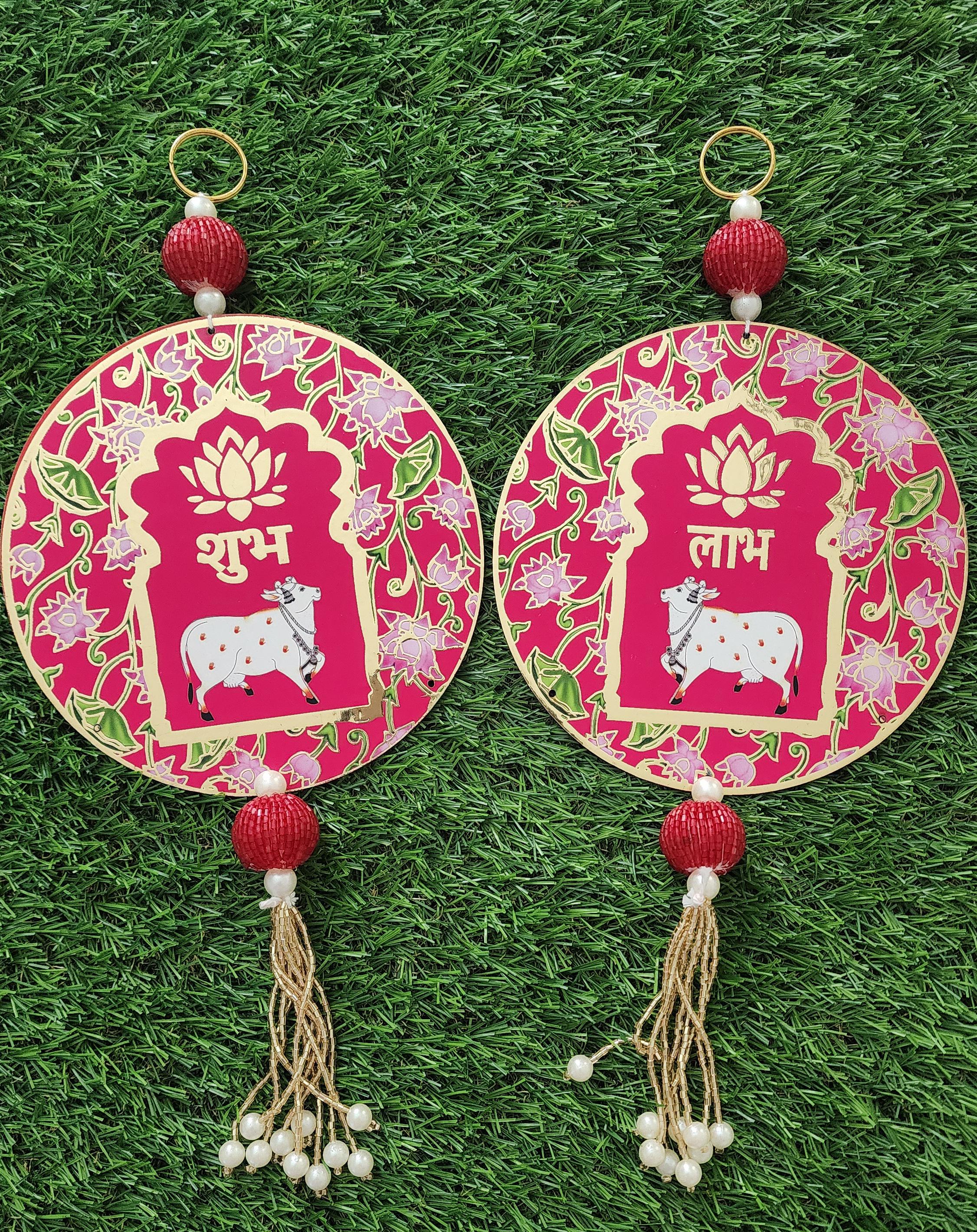 Shubh Labh Cow print Door Hanging: Diwali Decoration, Indian Wedding Decor.