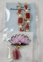 Handmade Kundan Rakhi Set: Pearl Chain Couple Rakhsha Bandhan