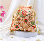 Embroidered Handmade Flower Potli Bag: Indian Wedding Favor, Henna Party Gift