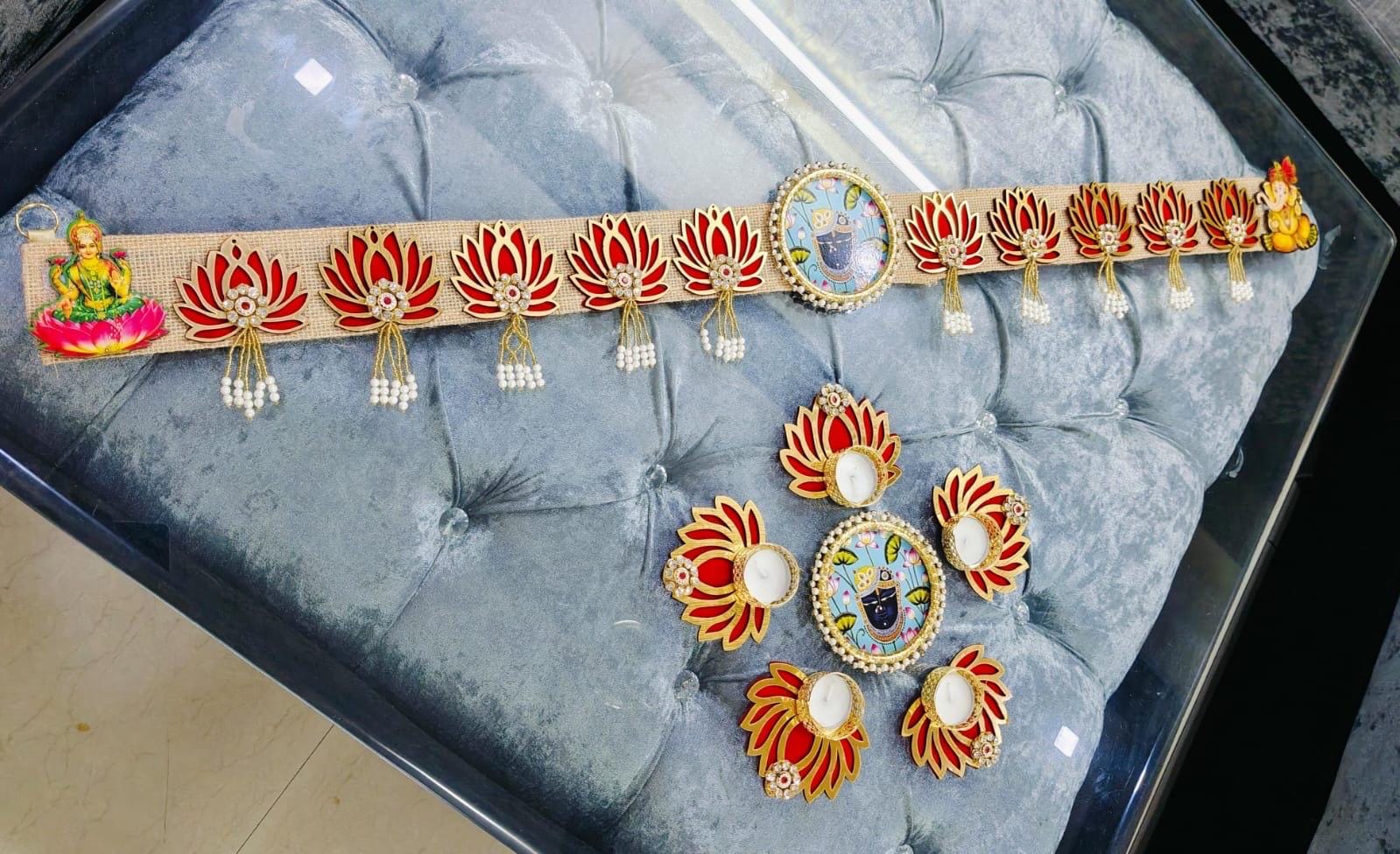 Shreenath ji Lotus Decor Door Toran with Rangoli Set