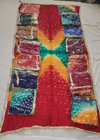 Bandhej Art Silk Dupatta: Rajasthani Golden Lace Scarf - Haldi, Mehendi, Pooja