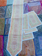 Banarsi Brocade Dining Table Runner Set: Jacquard Silk, Luxury Decor