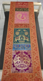 Elephant Print Silk Brocade Table Runner: Indian Decor (16X60 Inch)