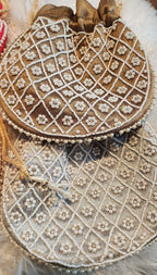 Beaded Pearl Potli Bag: Indian Wedding Clutch, Handmade Silk Purse.