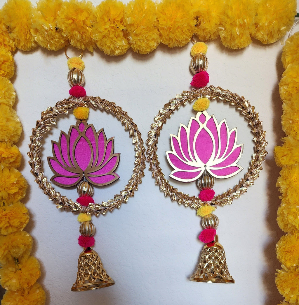 Lotus Garland with Gold Ring: Diwali Decoration, Temple Decor - 12 Inch.