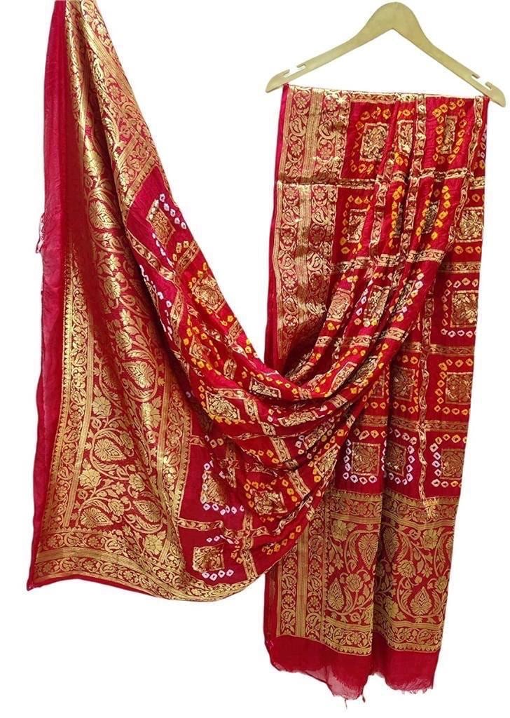 Hand Printed Jacquard Silk Dupatta: Banarsi Print Wedding Favor