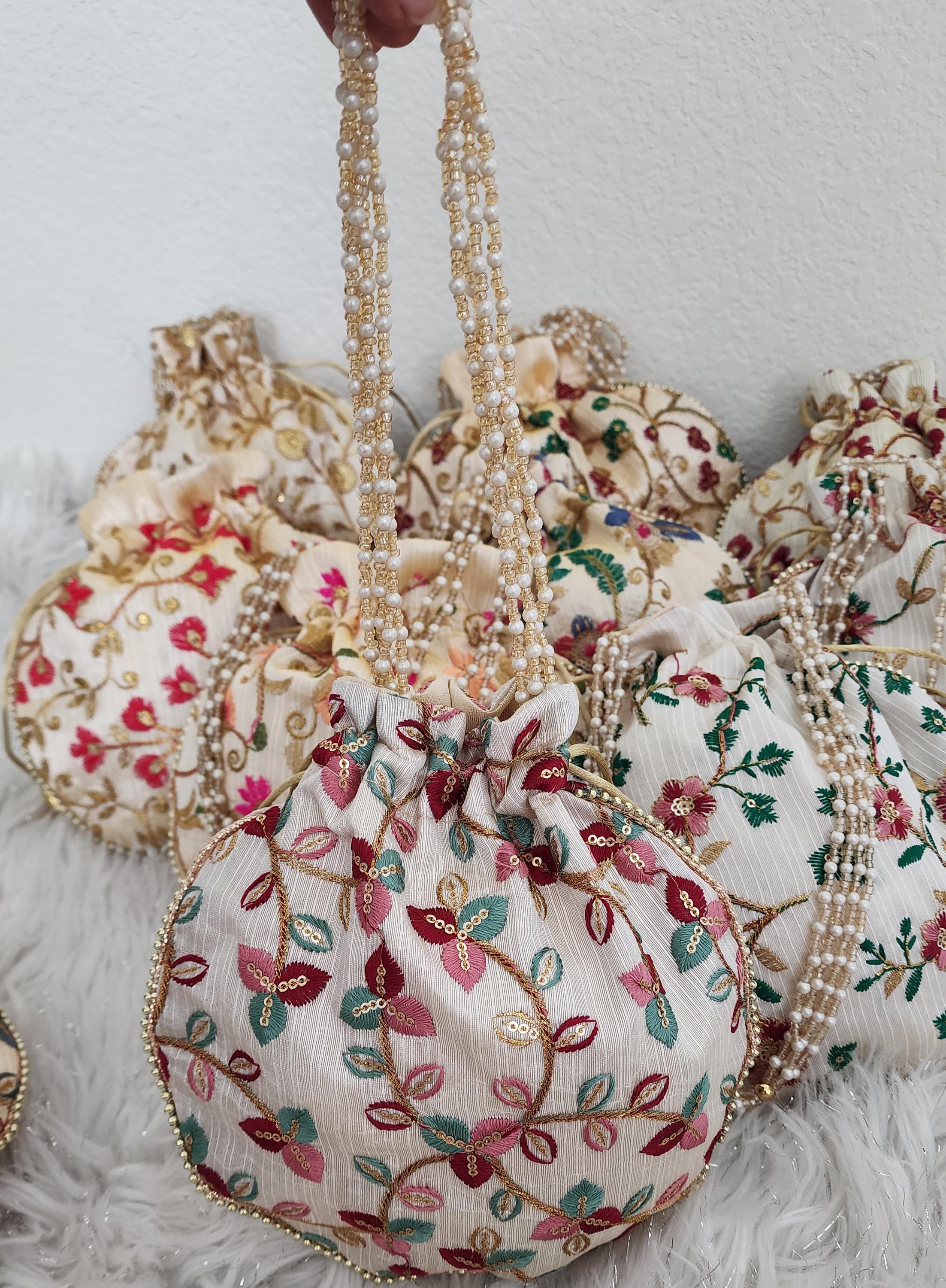 Embroidered Potli Bag: Multicolor Floral, Indian Wedding Favor