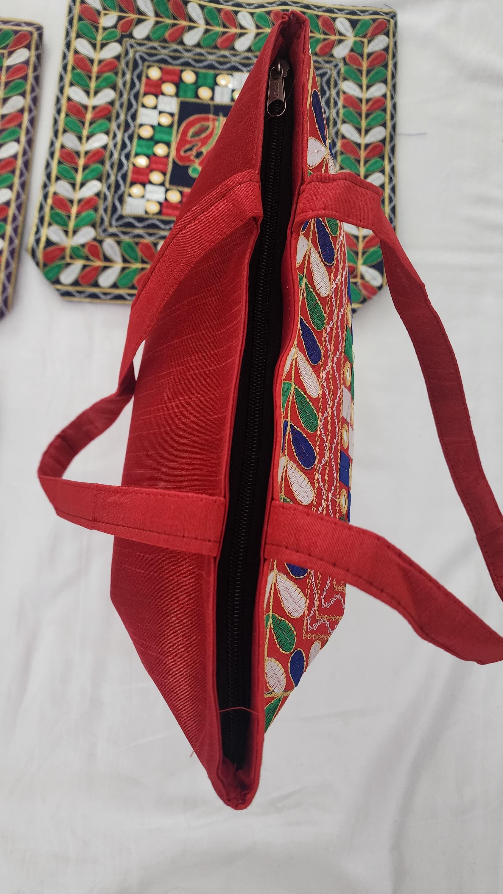 Embroidered Elephant Crossbody Bag: Indian Mirror Work Jhola Bag