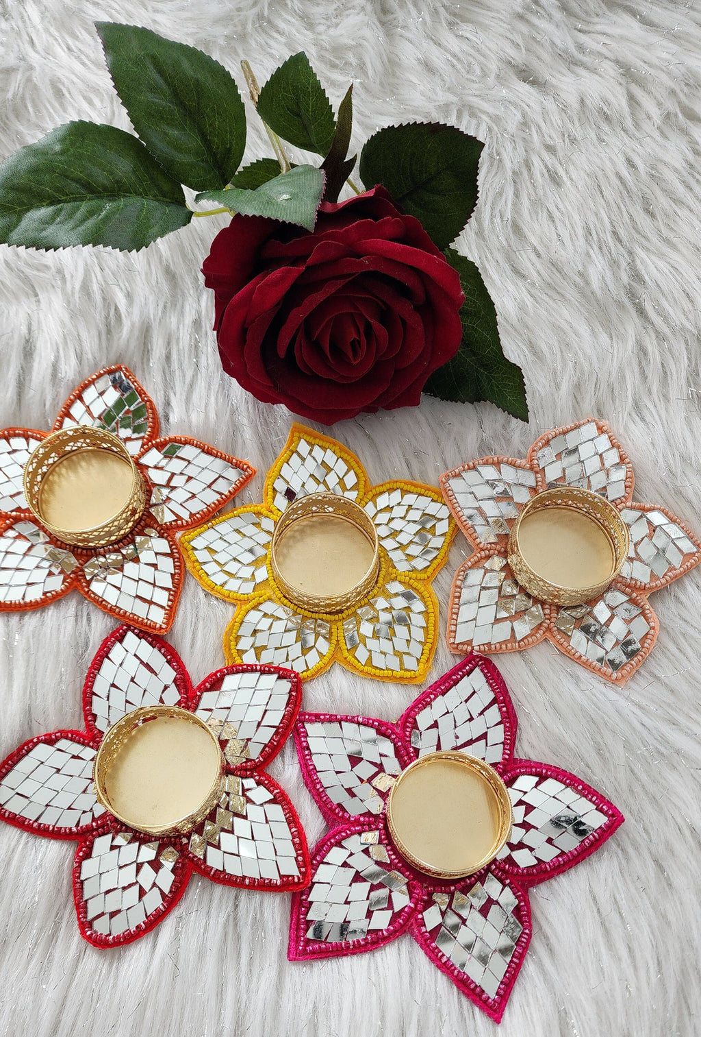 Mirror Work Tea Light Holder: Handcrafted Diwali Pooja Decor