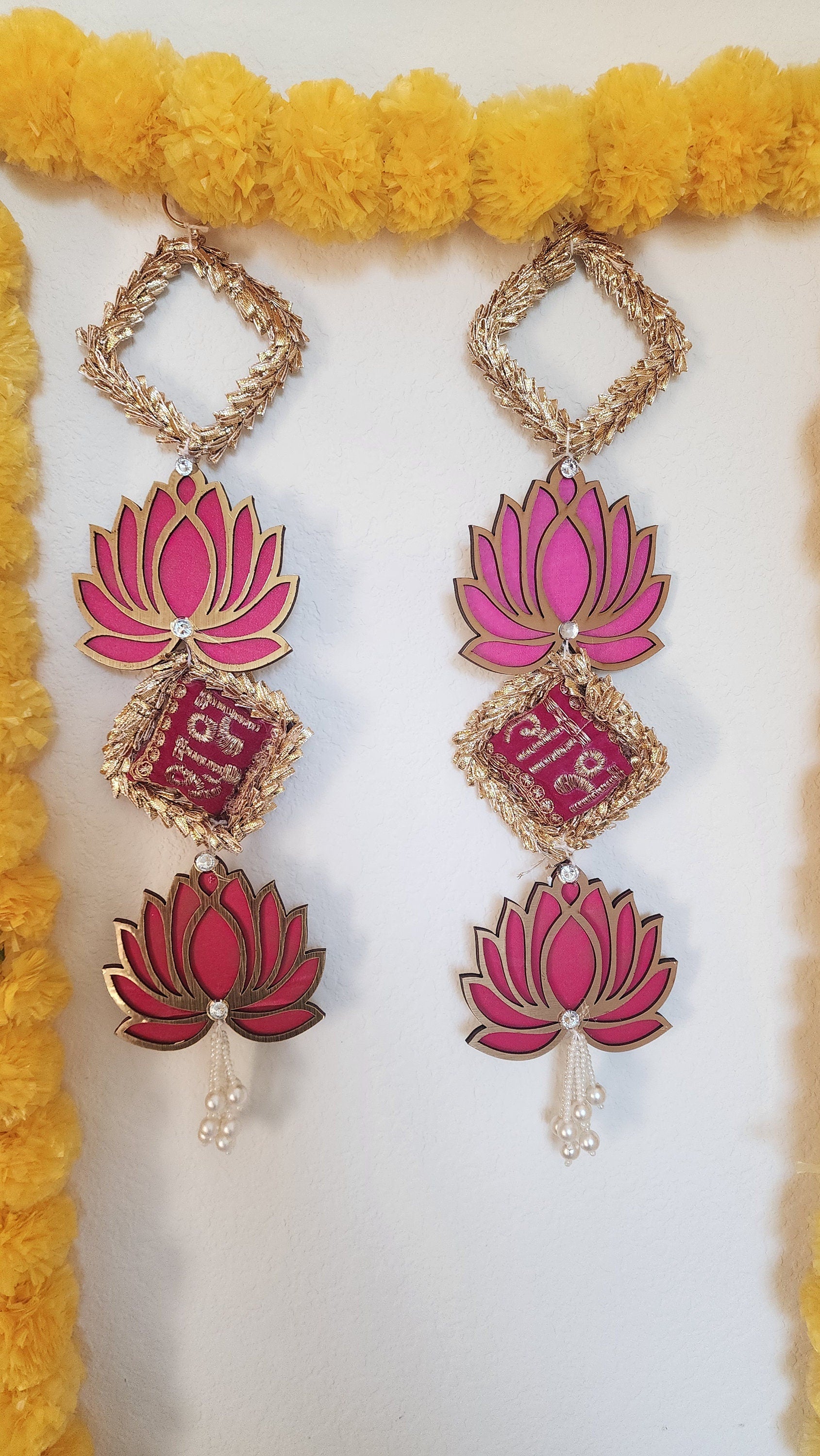 Lotus Shubh-Labh Hanging: Traditional Diwali Wedding Decor, 16 inches
