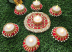 Handmade Gotta Work Rangoli Set: Diwali Tealight Candle Holders