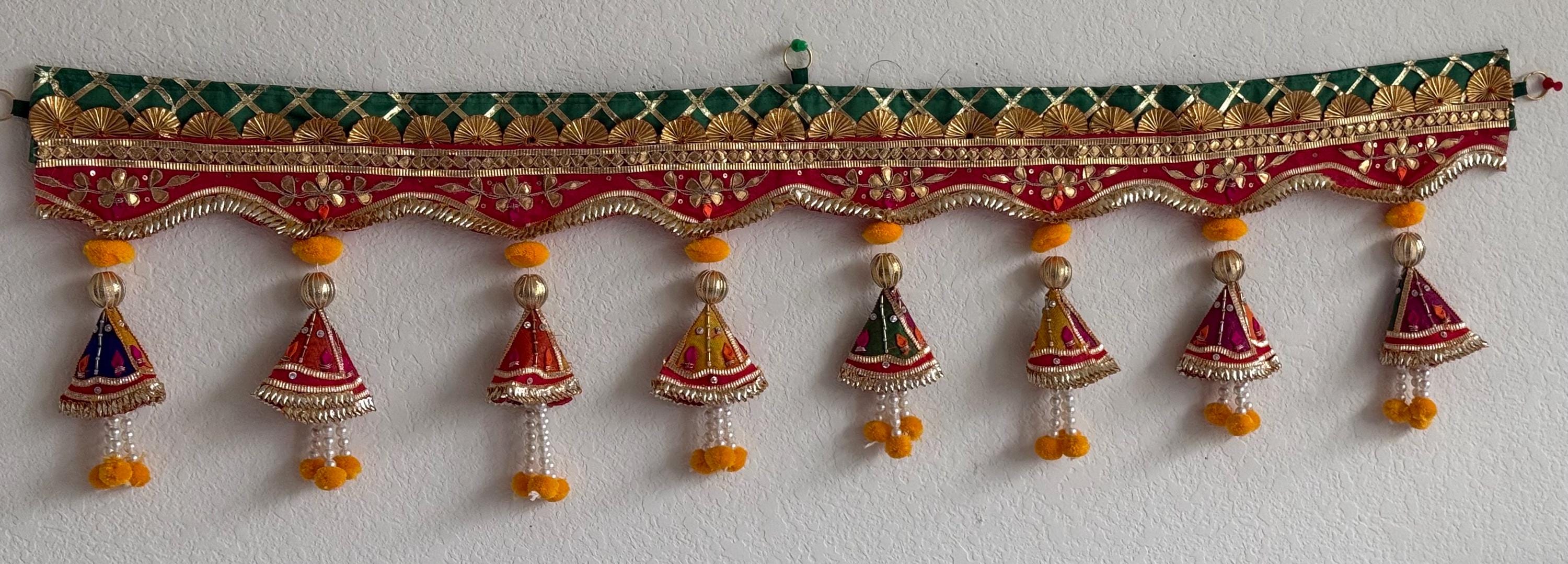 Handmade Indian Toran: Gotta work Pearl Door Hanging, Traditional Decor (40x10) inch)
