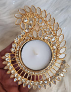 Decorative Handmade Tea Light Holder: Golden Diwali Pooja Candle Holder.