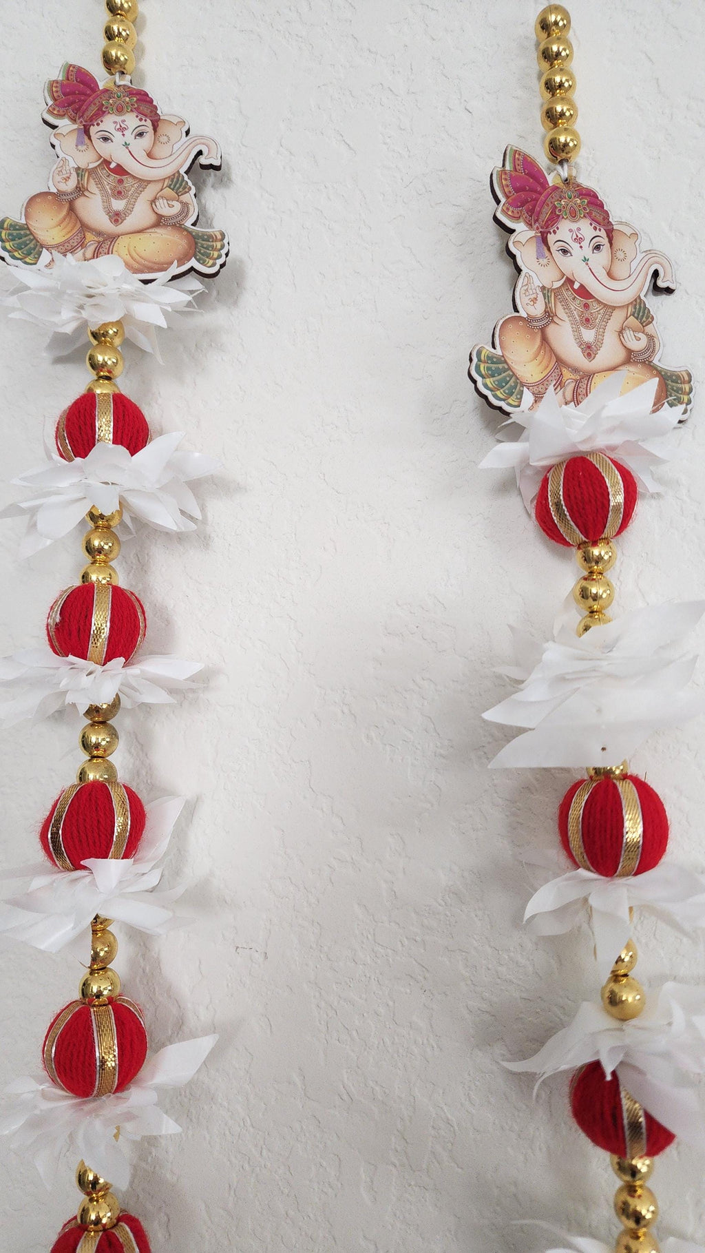 Ganpati Garland: Golden Pearls, Red Buds, Indian Wedding Decor (45/50 inch)