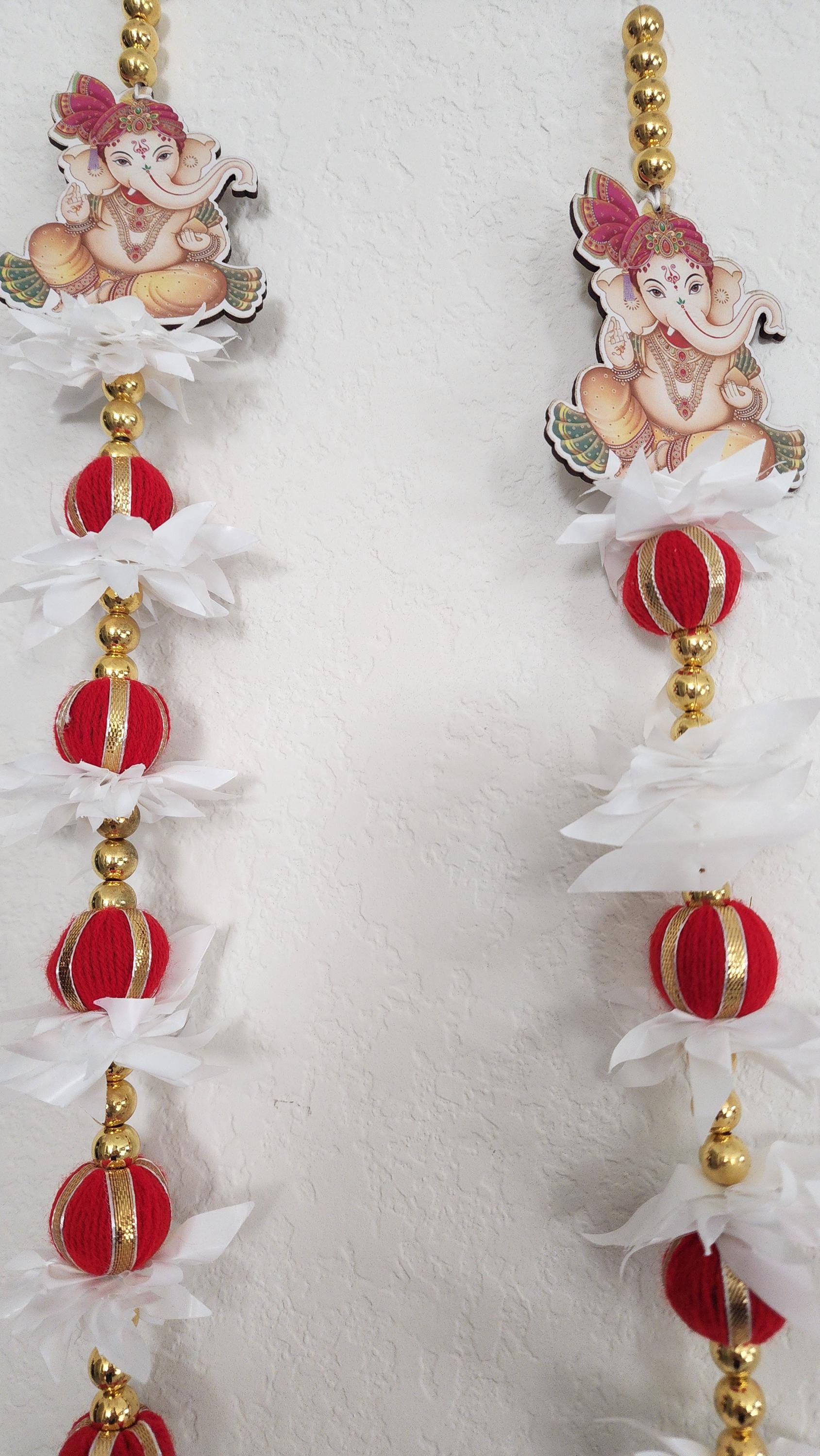 Ganpati Garland: Golden Pearls, Red Buds, Indian Wedding Decor (45/50 inch)