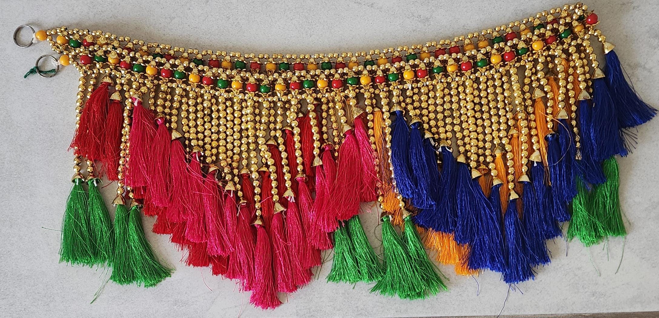 Handmade Indian Toran: Silk Pearl Door Hanging, Traditional Decor (41x12 inch)