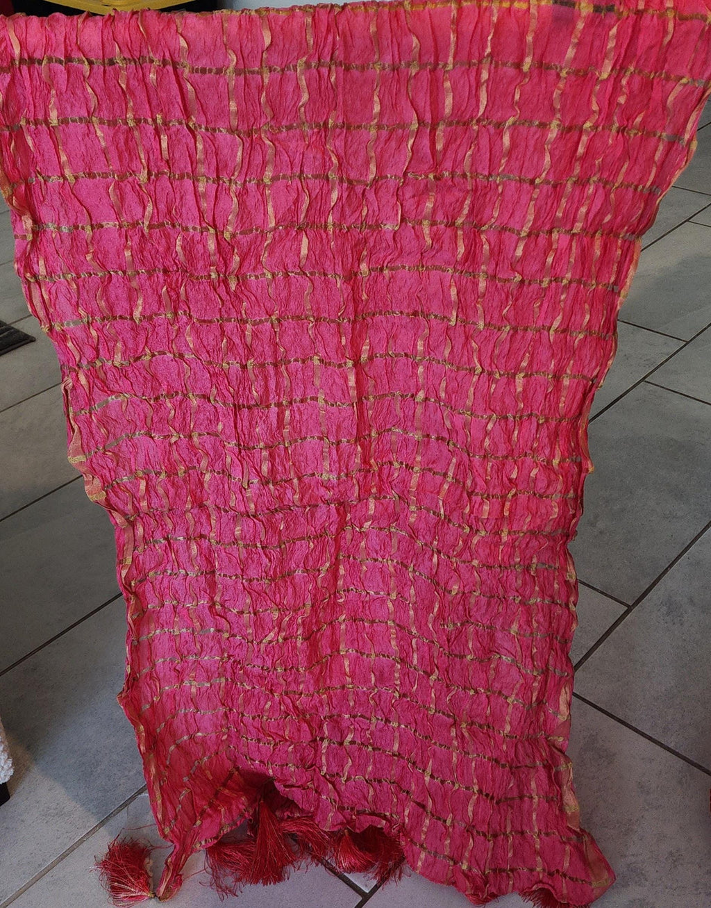 Tie Dye Art Silk Dupatta: Rajasthani Ghat Chola with Tassels.