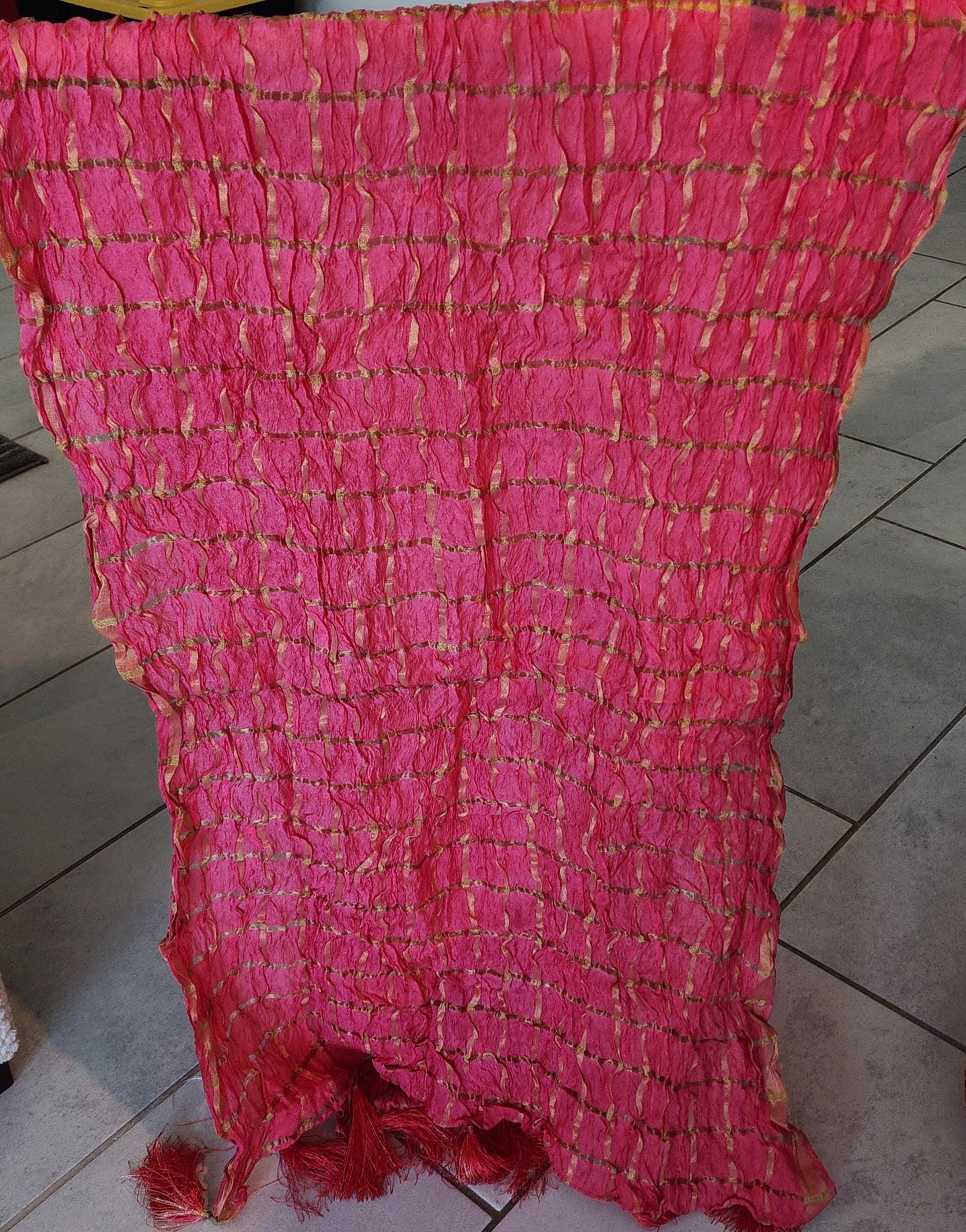 Tie Dye Art Silk Dupatta: Rajasthani Ghat Chola with Tassels.