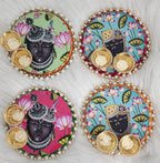 Handcrafted Pichwai Art Haldi Kumkum Holder: Ganesh ji, Radha Krishna.