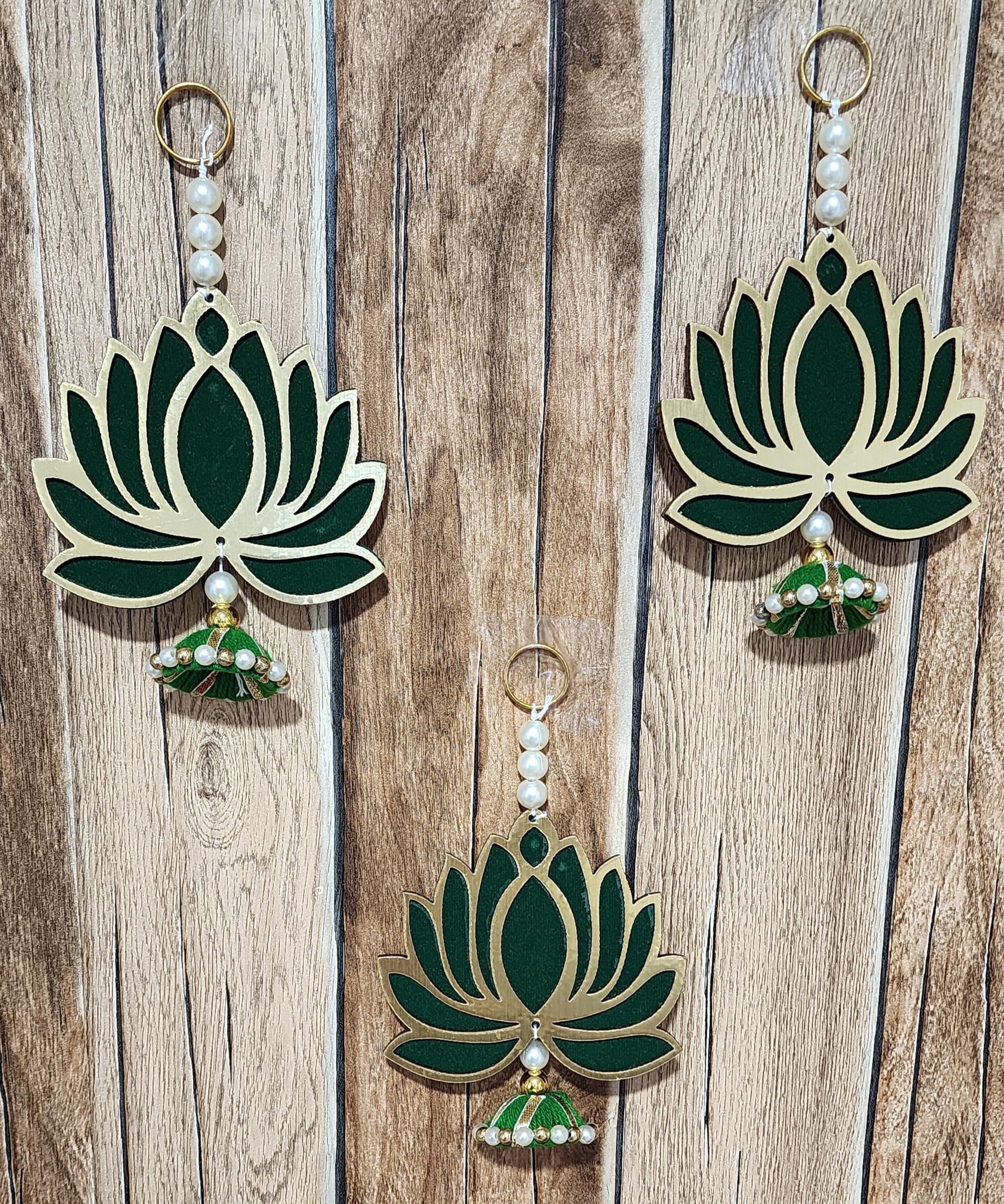Lotus Hanging: Traditional Handmade Diwali Mandir Decor - Green MDF