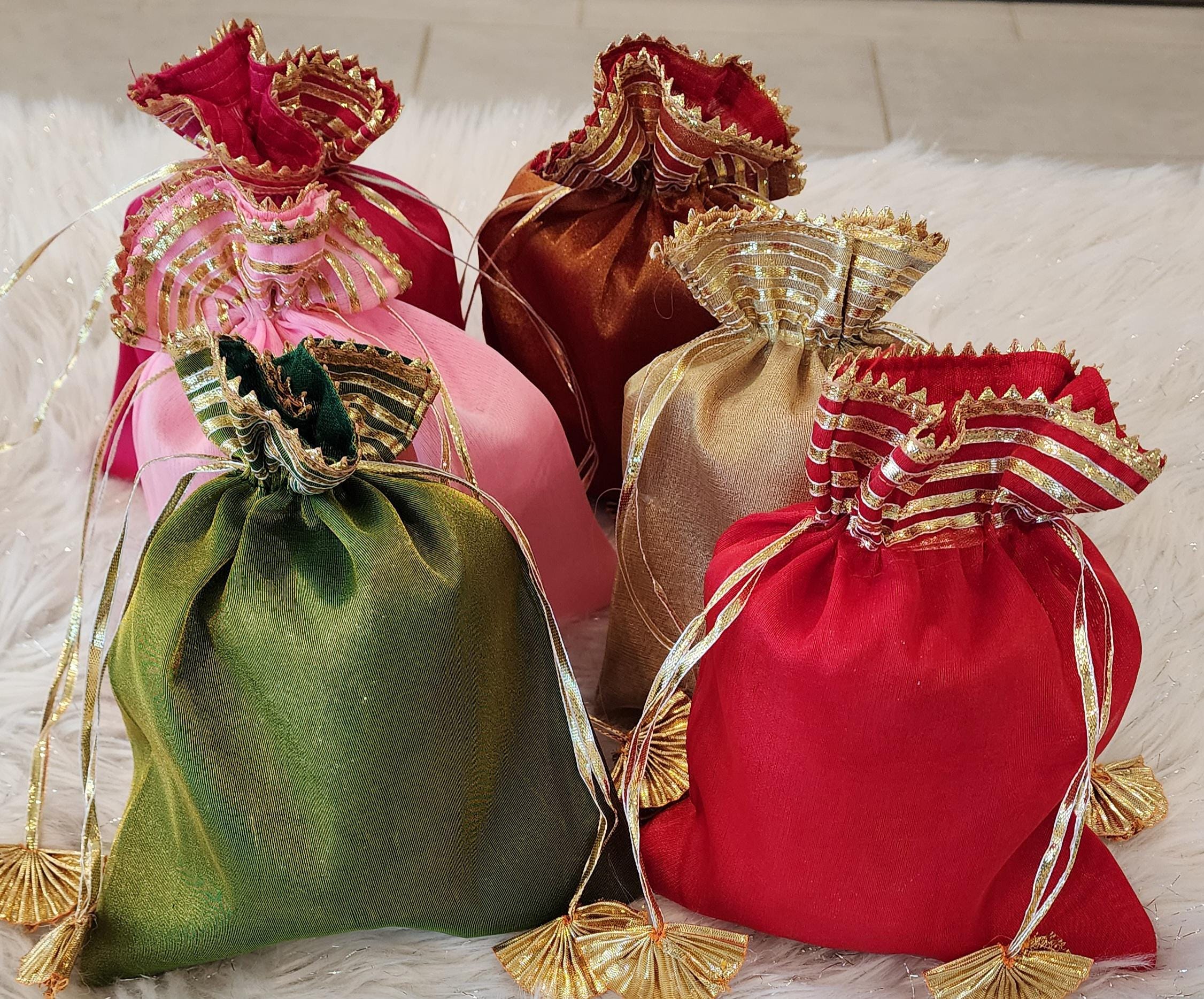Embroidered Silk Potli Bags: Indian Wedding Favor Pouches