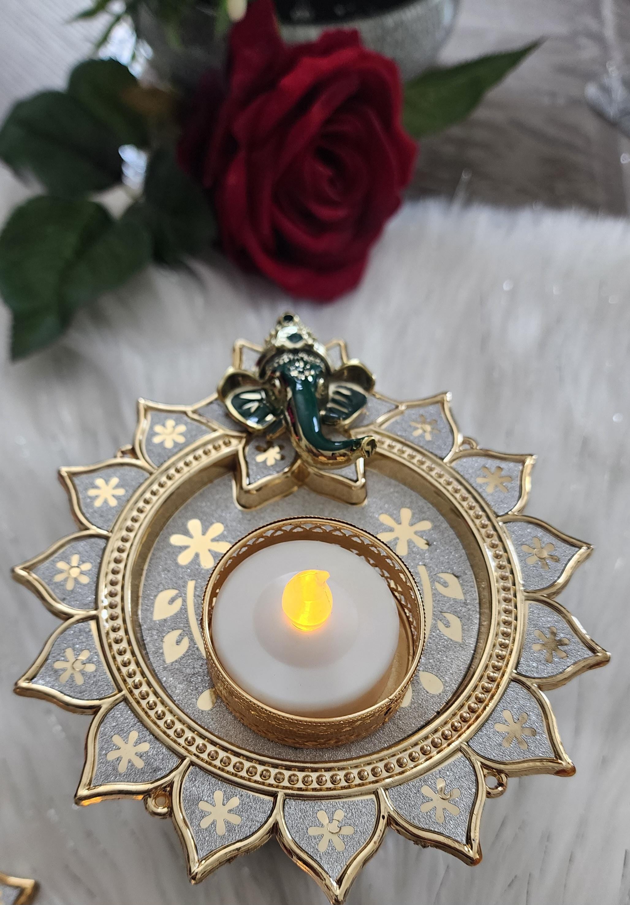 Ganpati HandmadeTea Light Plate: Acrylic Diwali Pooja Decor.