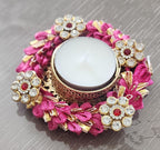 Kundan Handmade Tea Light Holders: Diwali Wedding Favor, Pooja Decor.