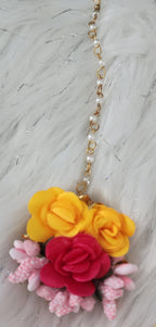 Floral Haldi Mehandi Jewelry Set: Necklace, Earrings, Maang Tikka & Hand Gajra