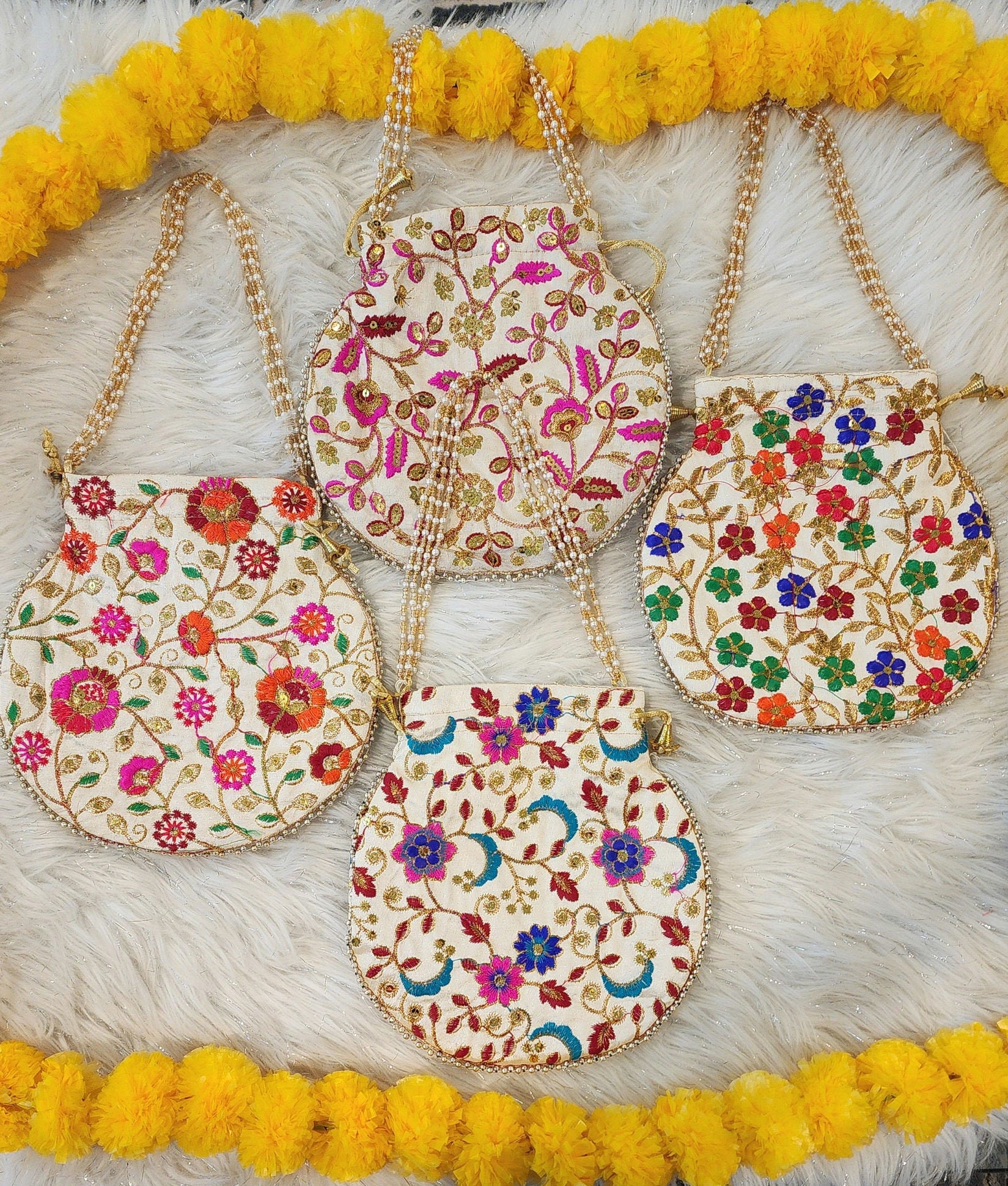 Embroidered Potli Bags - Indian Wedding Favor Bags.