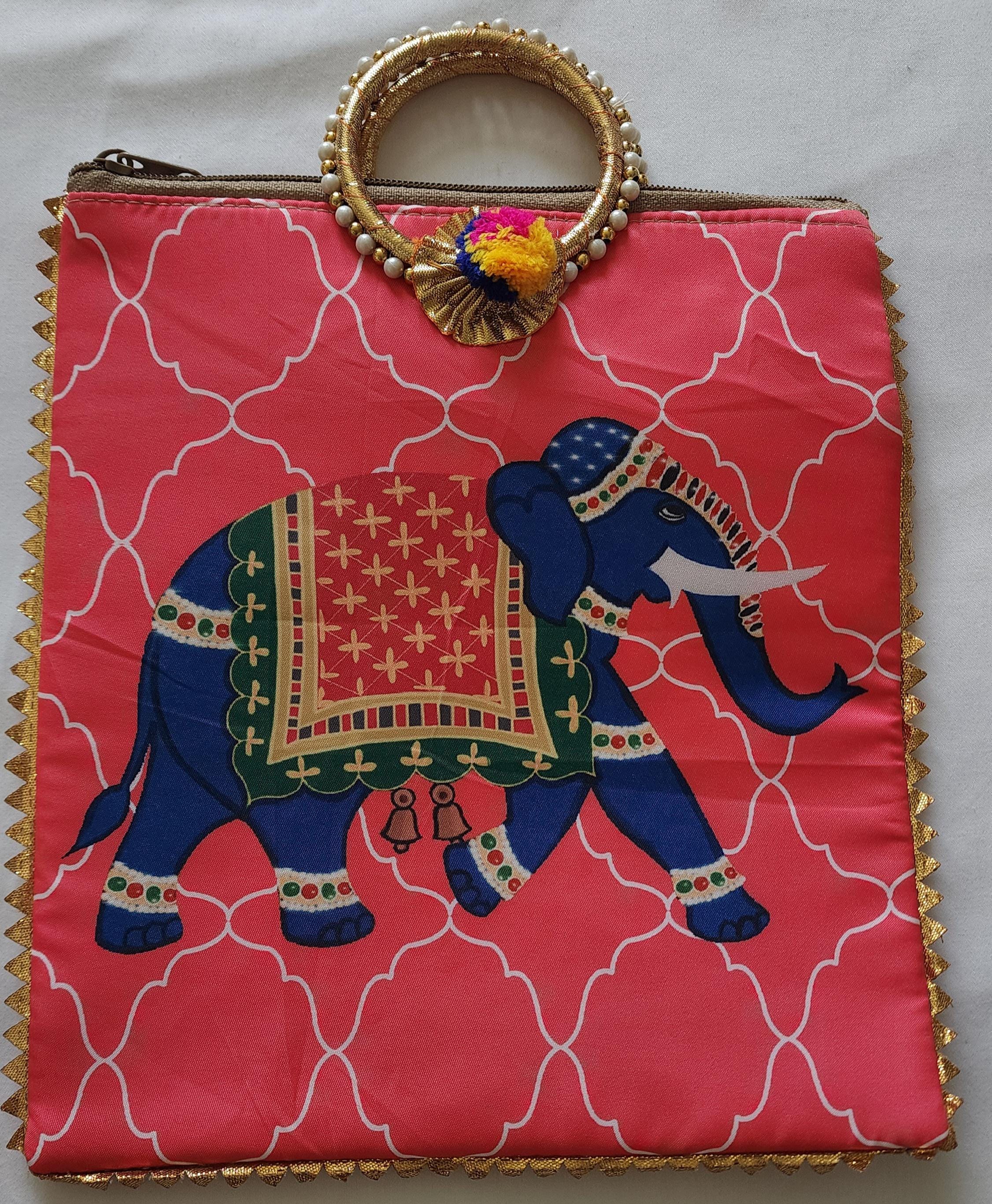 Elephant Print Silk Potli Bag: Multicolor Ethnic Gift Bag