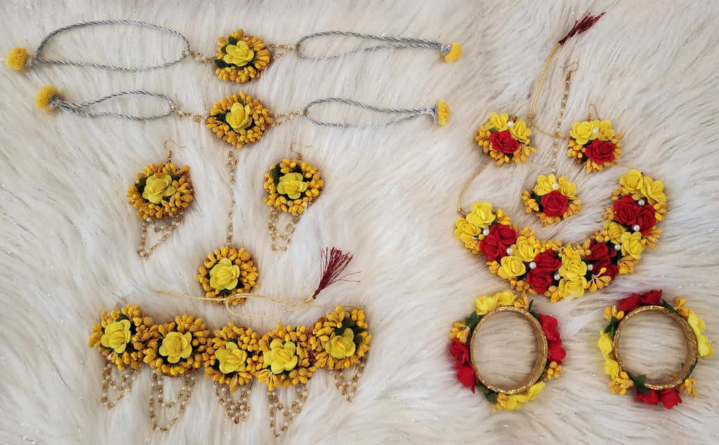 Handmade Floral Jewelry Set: Haldi Mehandi Indian Wedding