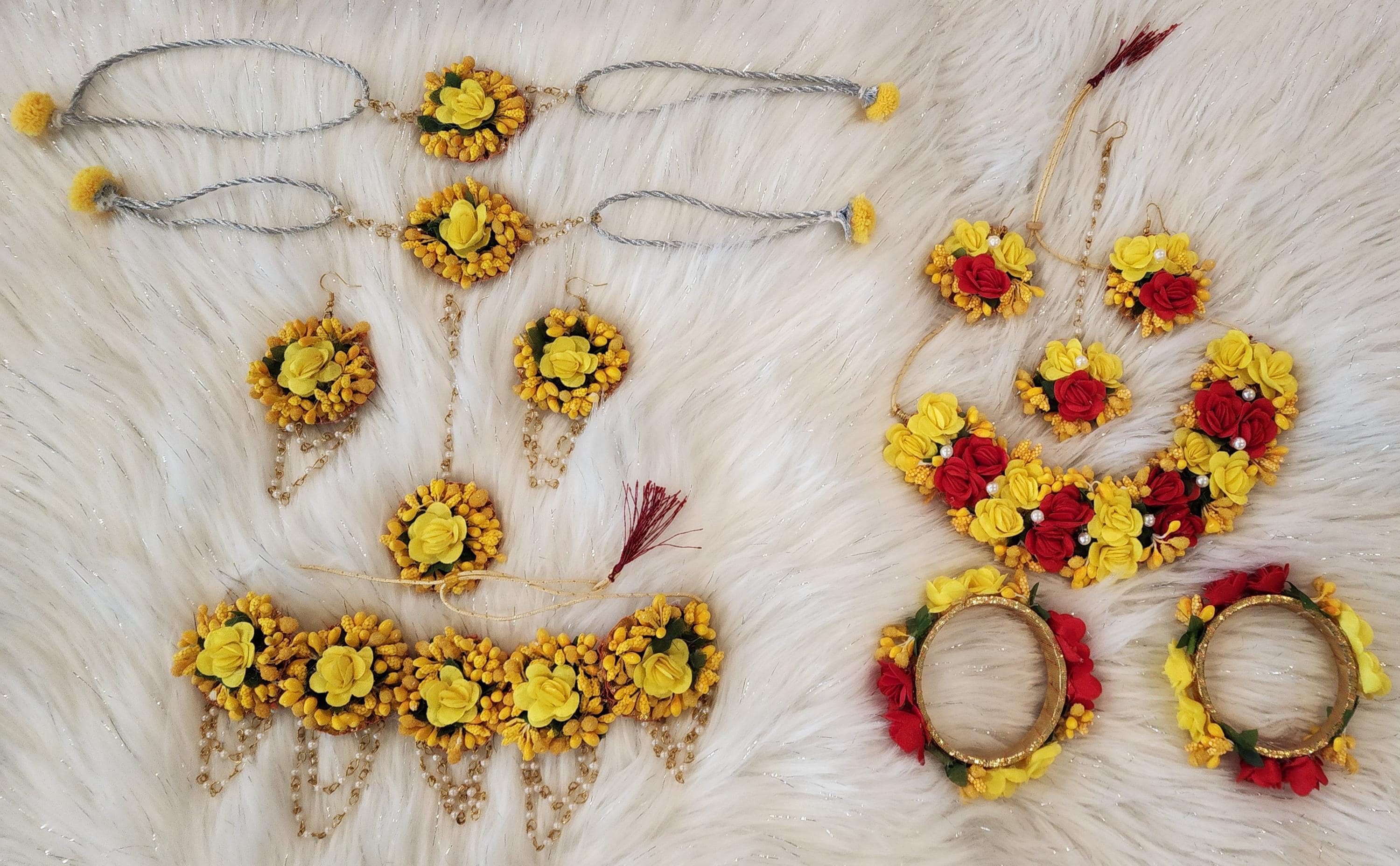 Handmade Floral Jewelry Set: Haldi Mehandi Indian Wedding