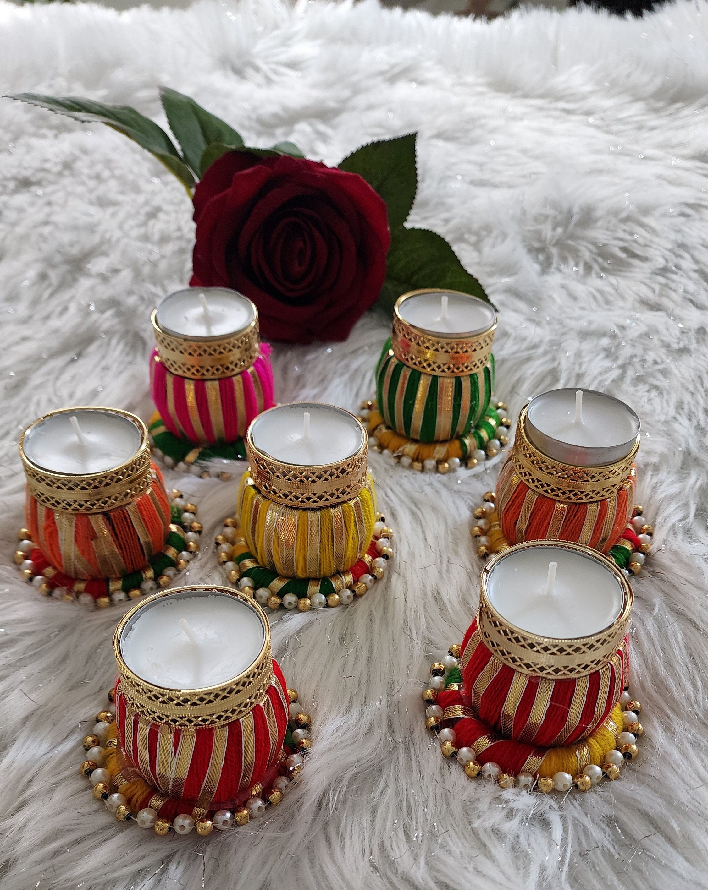 Multicolor Tea Light Holder: Diwali Wedding Favor Decoration