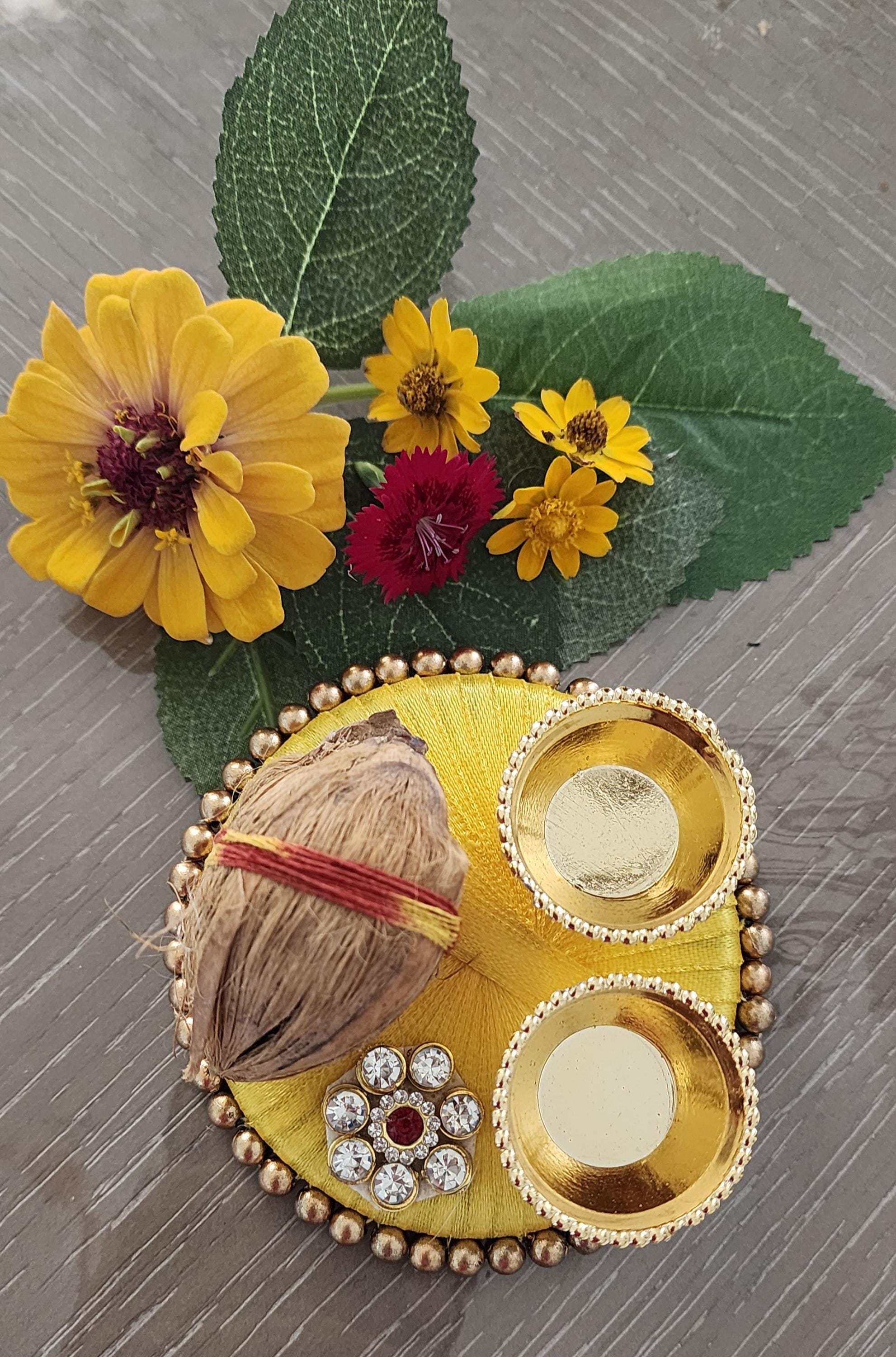 Handmade Haldi Kumkum Plate: Pooja Decor, Mehndi Favors